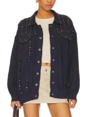 REVOLVE // Free People Navy Studded Bomber Style Jacket